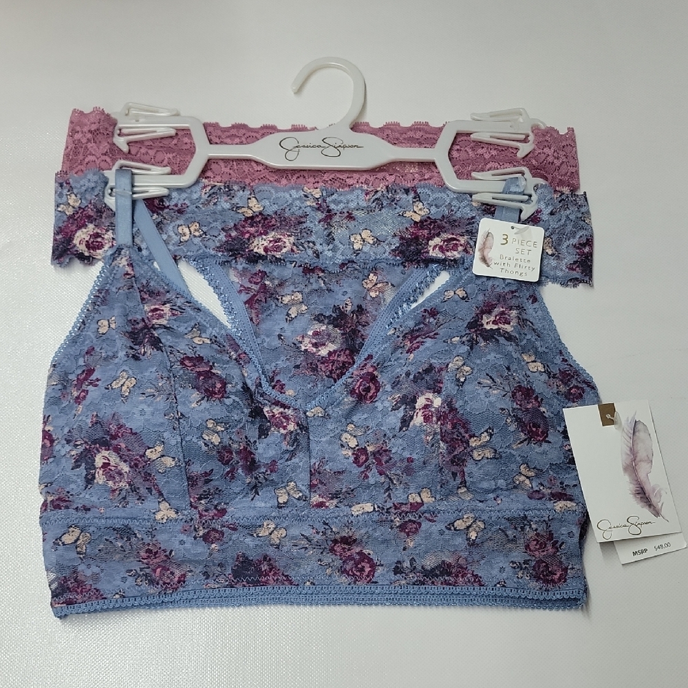 Jessica Simpson Floral Lace Bralette and Thongs Set